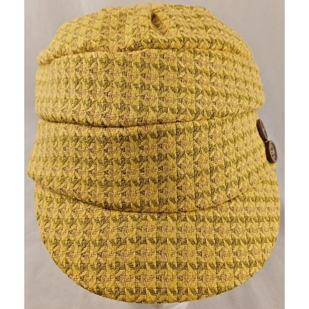 Manhattan Hat Co (David & Young) Yellow Woven Diamond Newsboy Hat/Cap-EXCELLENT!